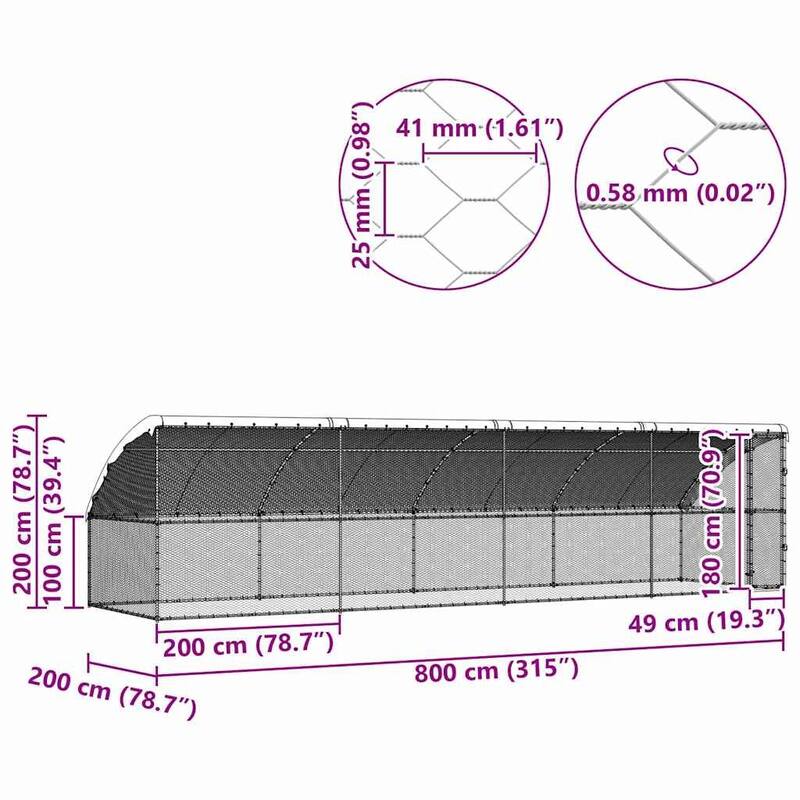 vidaXL Chicken Cage Silver 400 x 200 x 198.5 cm Galvanised Steel