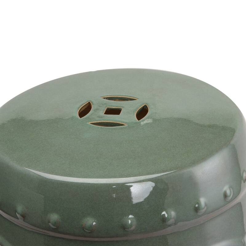 Outsunny 14" x 17" Ceramic Side Table Garden Stool with Knotted Ring Design & Glazed Strong Materials, Green