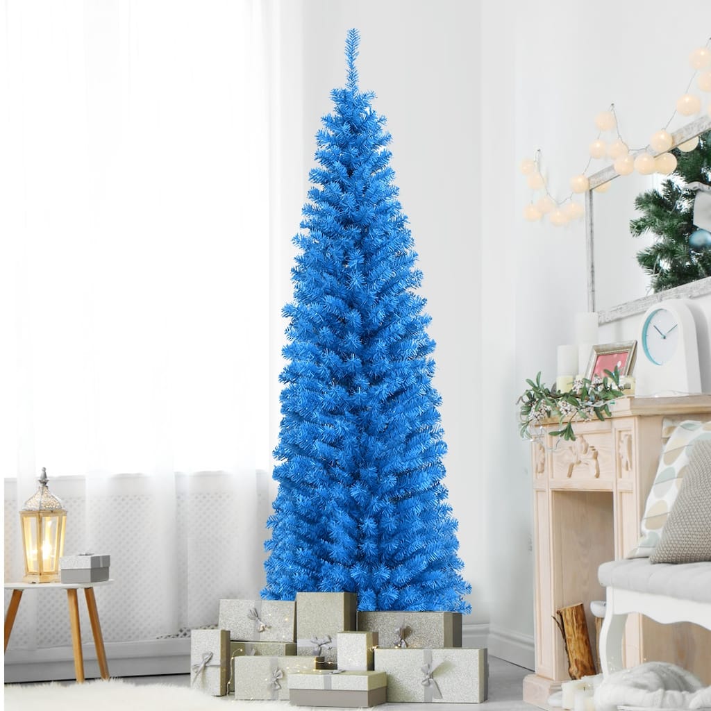 Gymax 6ft Pencil Artificial Christmas Tree (Blue/Champagne/Silver) - See Details