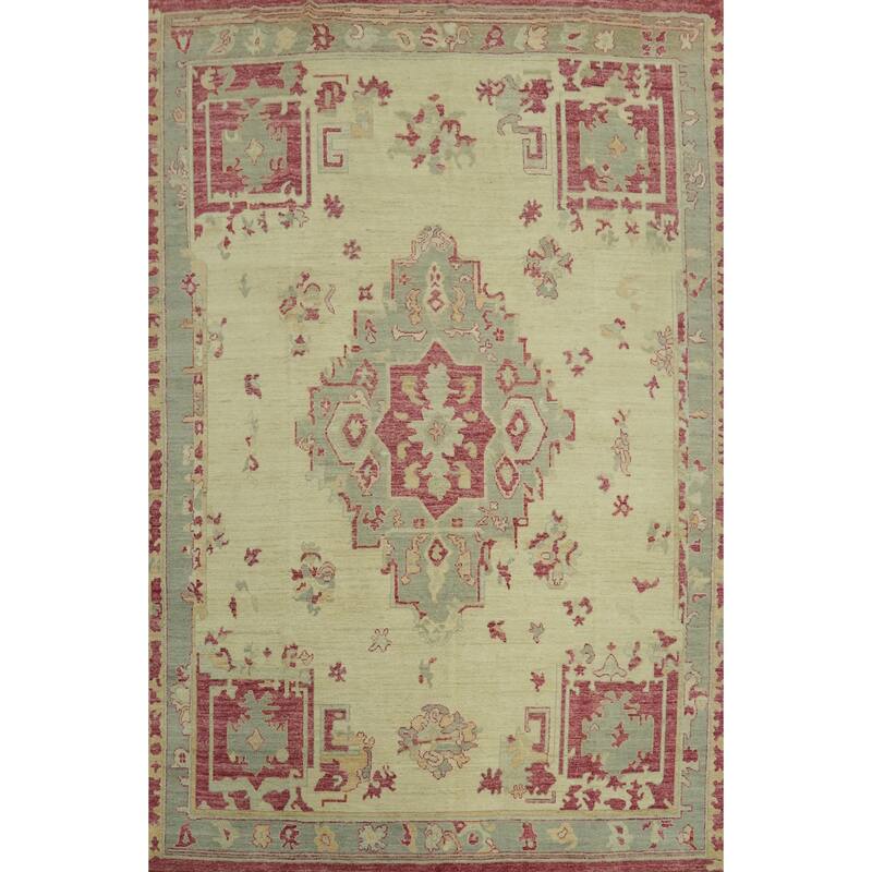 Handmade Wool Oushak Turkish Area Rug, Medallion Geometric Carpet - 11' 9'' X 9' 2''