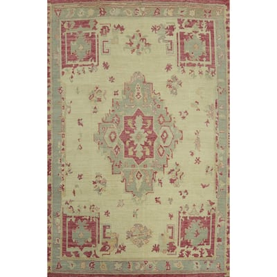 Handmade Wool Oushak Turkish Area Rug, Medallion Geometric Carpet - 11' 9'' X 9' 2''