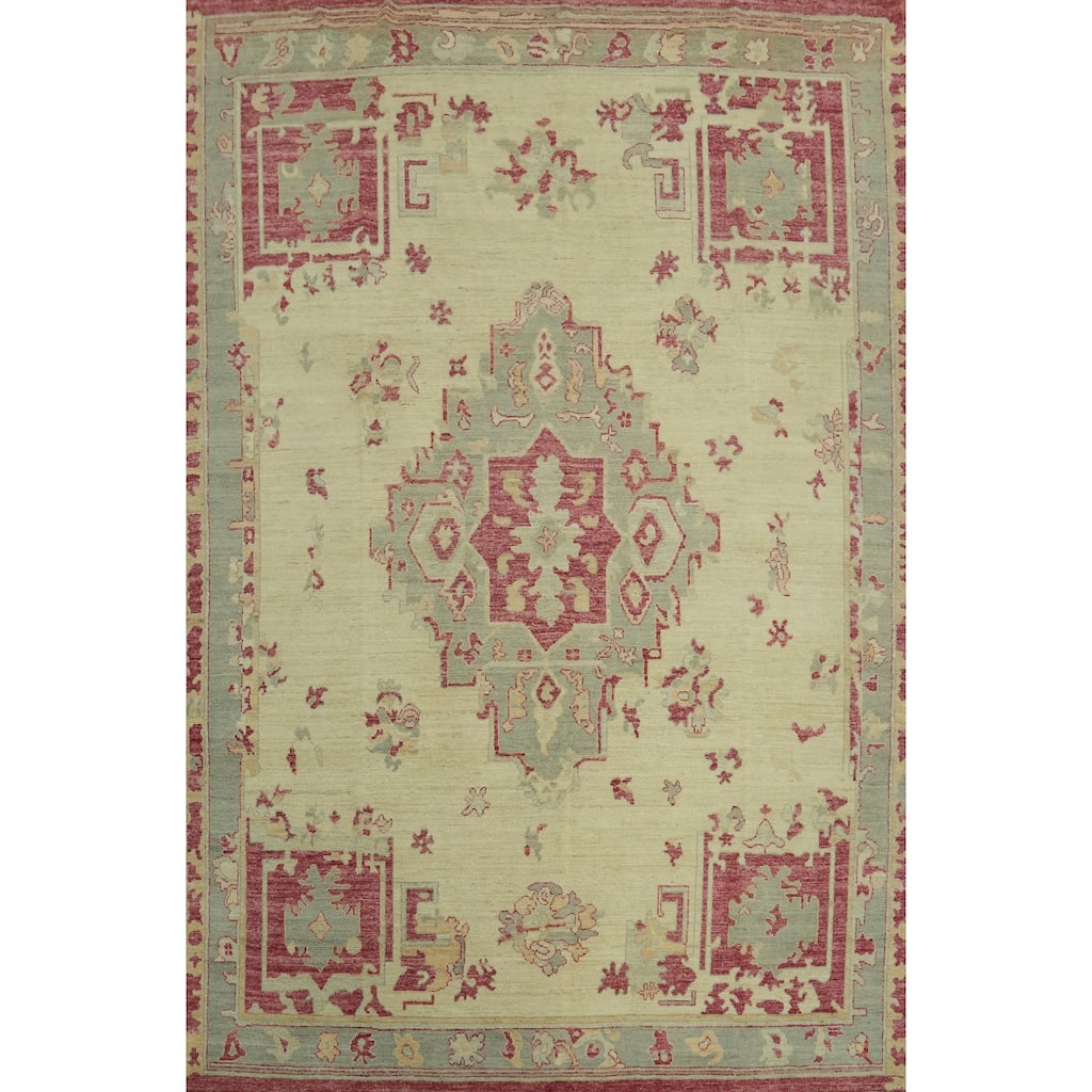 Handmade Wool Oushak Turkish Area Rug, Medallion Geometric Carpet - 11' 9'' X 9' 2''