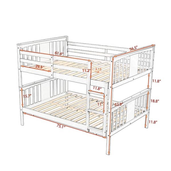 Full Bunk Bed with Pine Frame, Guardrail, and Slat Support
