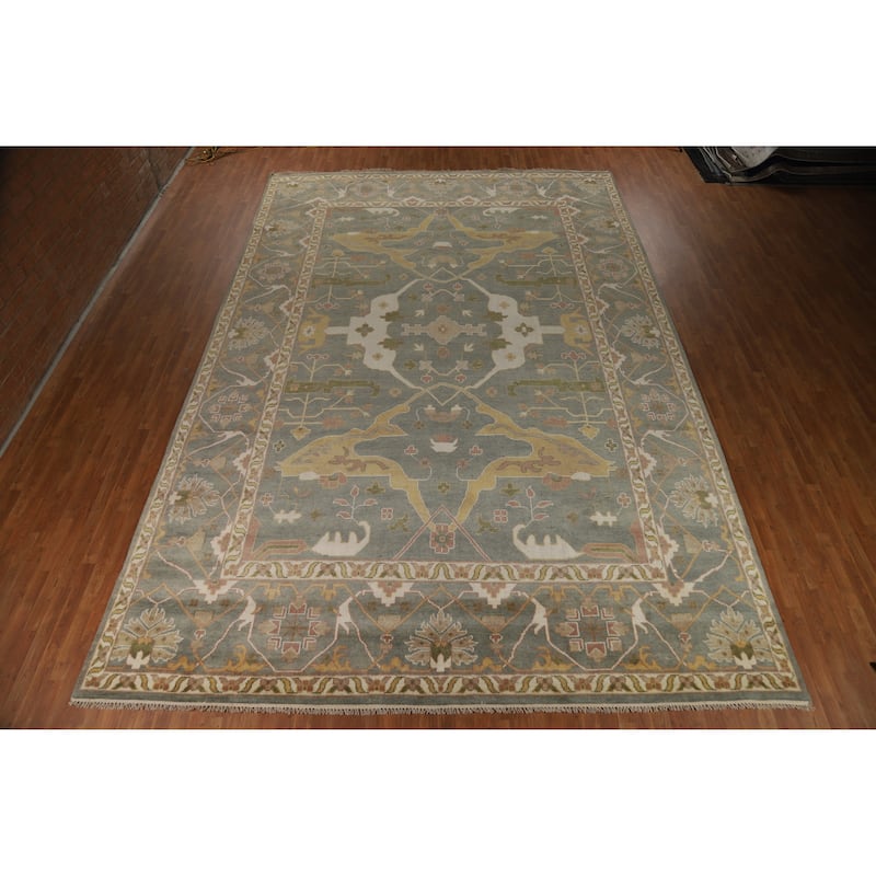 All-Over Gray Green Oushak Indian Large Rug Hand-Knotted Wool Carpet - 11'8" x 17'5"