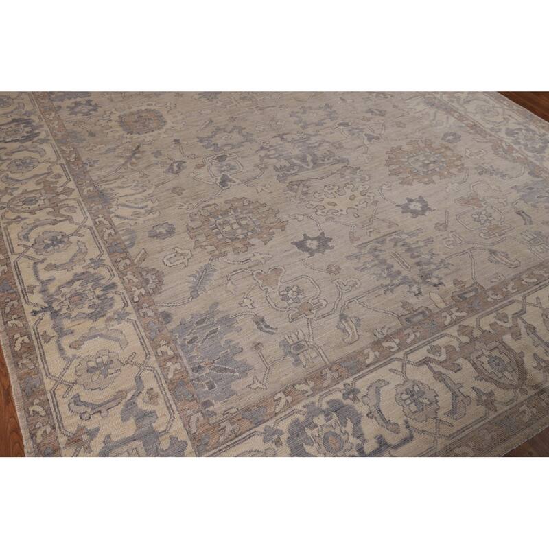 Floral Beige Oushak Turkish Area Rug Hand-Knotted Wool Carpet - 7'8"x 9'7"