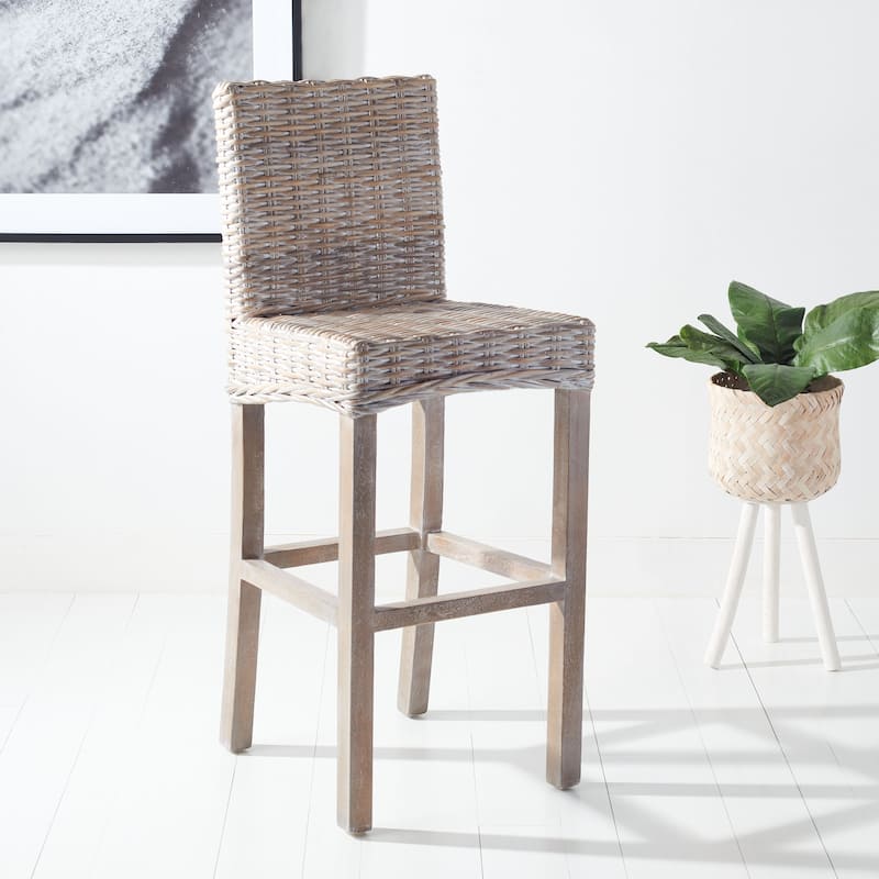 SAFAVIEH Yuna Rattan 30-inch Bar Stool - 20.1" W x 18.5" L x 43.3" H - 20Wx19Dx43H - Grey White Wash/Grey White Wash