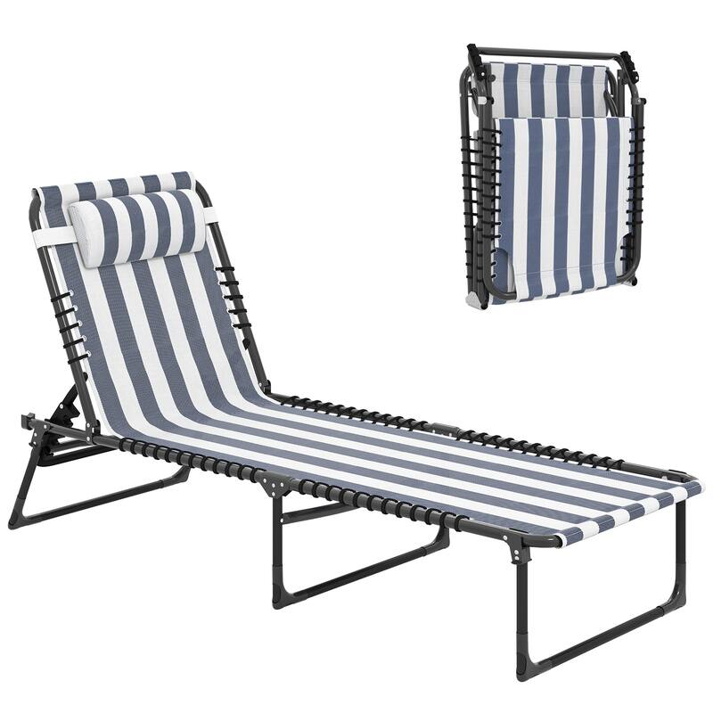 Outsunny Folding Chaise Lounge Chair, Patio Sun Tanning Chair, Outdoor Chaise Lounger,Blue and White