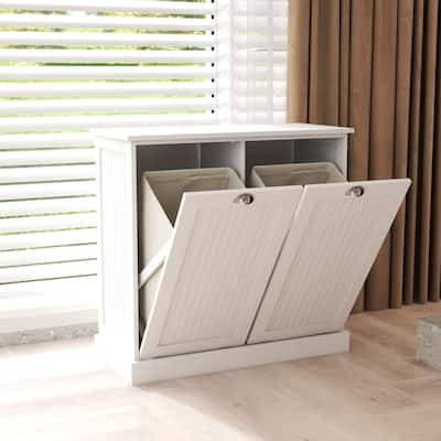 Two-Compartment Tilt-Out Laundry Sorter Cabinet-White