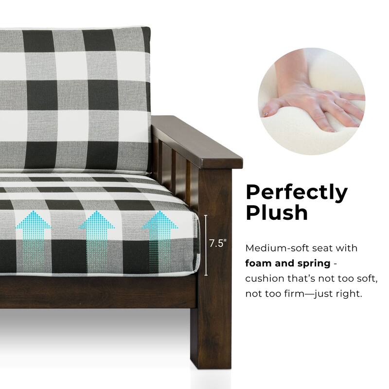 Furniture of America Milou Rustic 2-Piece Wood Plaid Patterned Fabric Sofa Set