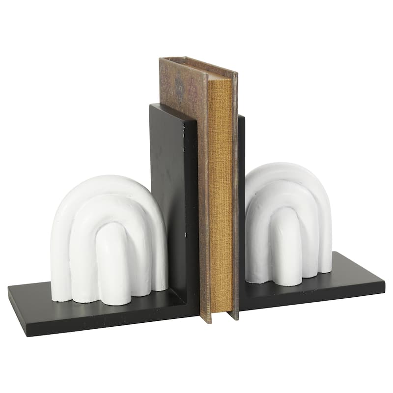 Wooden Layered Arched Decorative Bookends with Black or White Stands - Set of 2 White or Black - CosmoLiving by Cosmopolitan