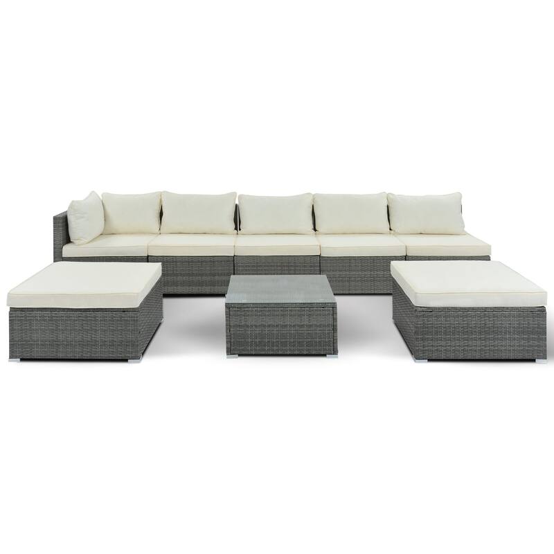 8-Piece Outdoor Wicker Reversible Patio Sectional Sofa with Cushions
