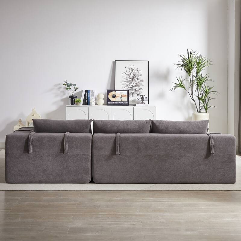 Corduroy Fabric 3-Seater Cloud Couch with 2 Movable Footrest,U Shaped Couch Set,Upholstered Deep Seat 2-Seat with 3 cushions