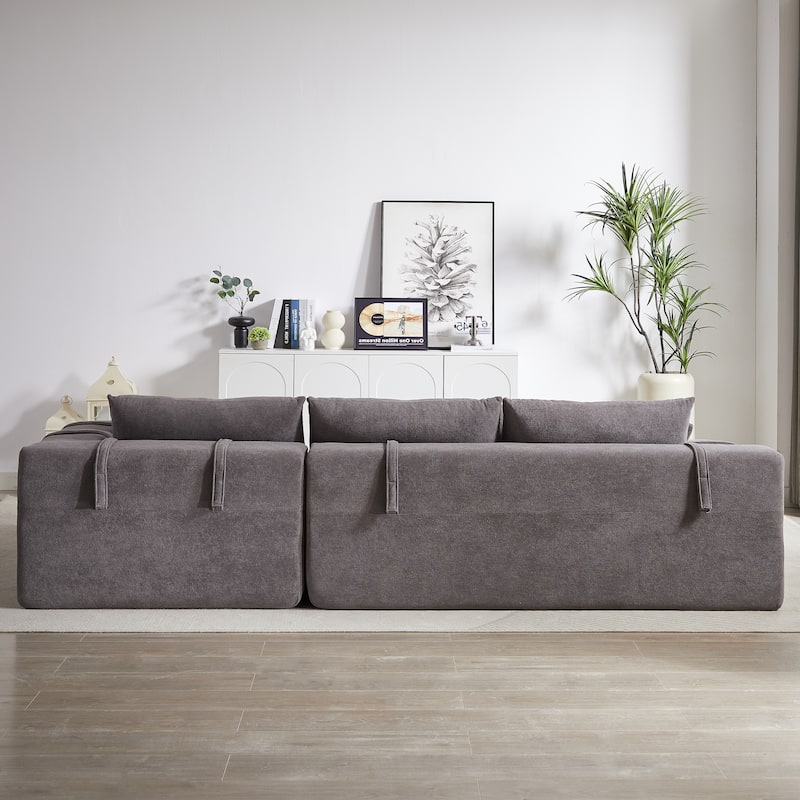 Roomfitters 108" Chenille Modular Sectional Sofa, L-Shaped 3-4 Seater with 6 Pillows, Right Chaise