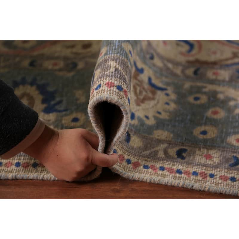 Medallion Tabriz Persian Area Rug Hand-Knotted Light Blue Wool Carpet - 8'5"x 11'2"
