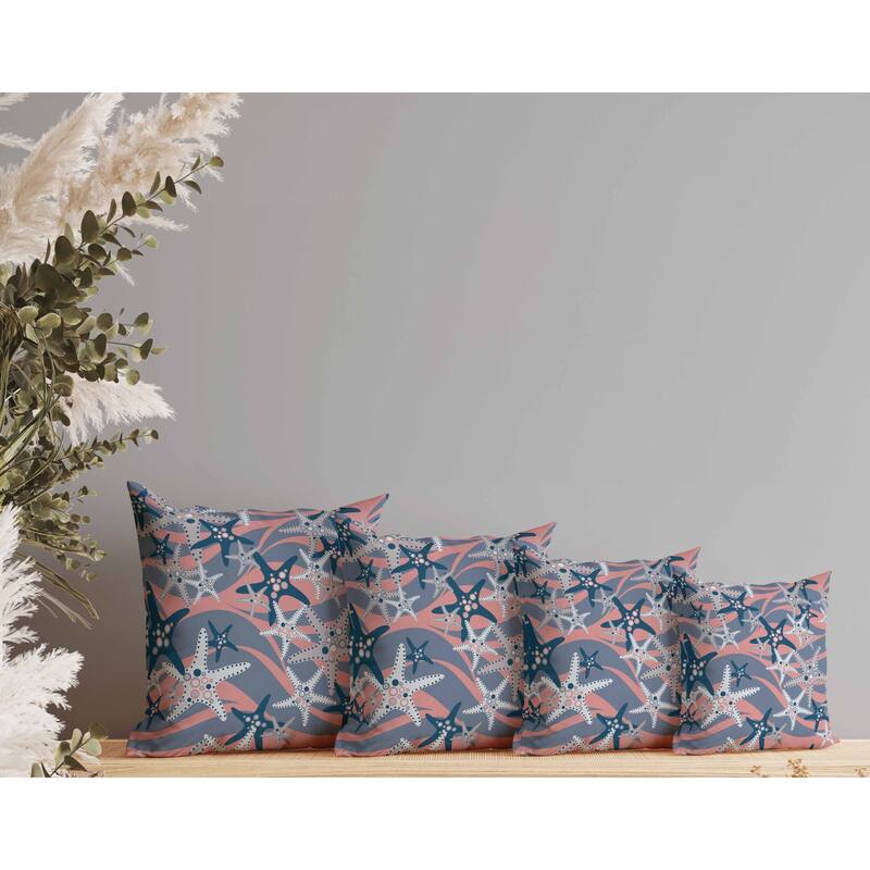 Starfish Sway Faux Suede Reversible Throw Pillow Blue and Rosy