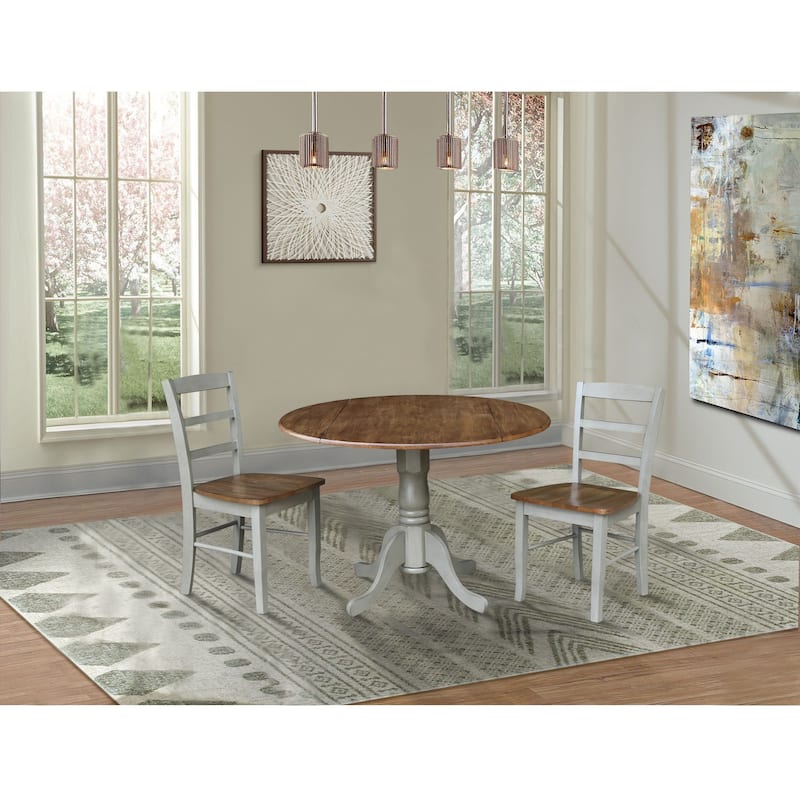 42" Dual Drop Leaf Pedestal Dining Table with Madrid Ladderback Chairs - Dining Set