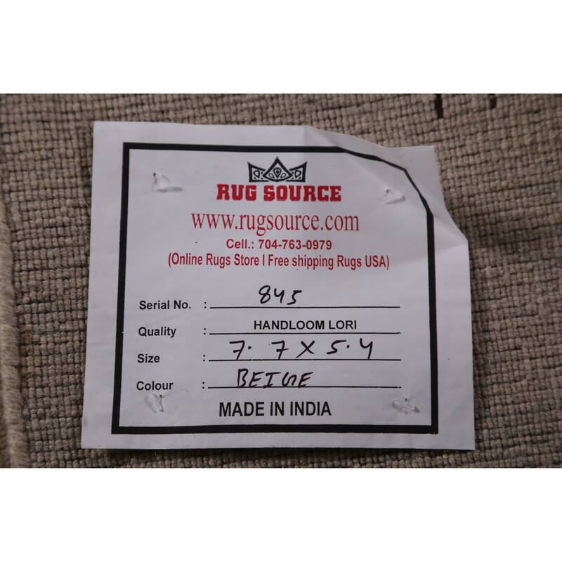 Hand Knotted Oriental 100% Wool Carpet Tribal Animal Pictorial Beige & Ivories Gabbeh Area Rug - 7' 7'' X 5' 4''