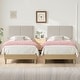 preview thumbnail 1 of 15, Javlergo Upholstered Platform Bed Frame with 2 USB Charging Station & Adjustable Headboard, Kids Bed Set of 2 Beige