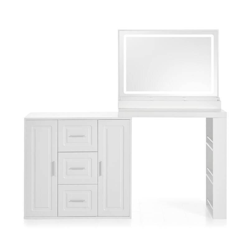 Modern Dressing Table w/ LED Mirror, Adjustable Brightness, 3 Drawers