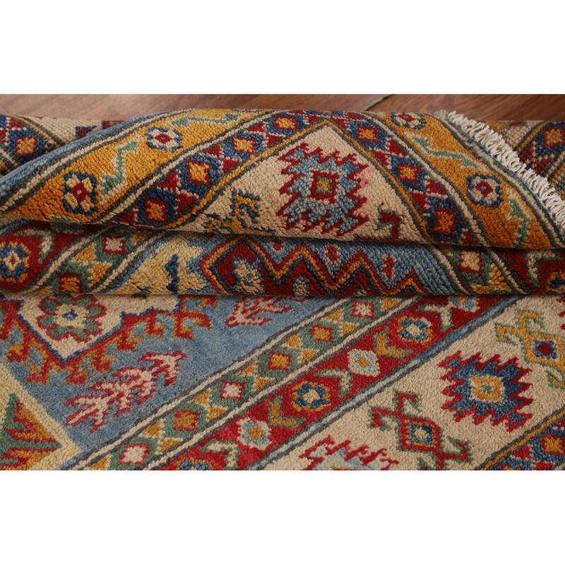 Geometric Kazak Accent Rug Handmade Foyer Wool Carpet - 3'2" x 4'8"