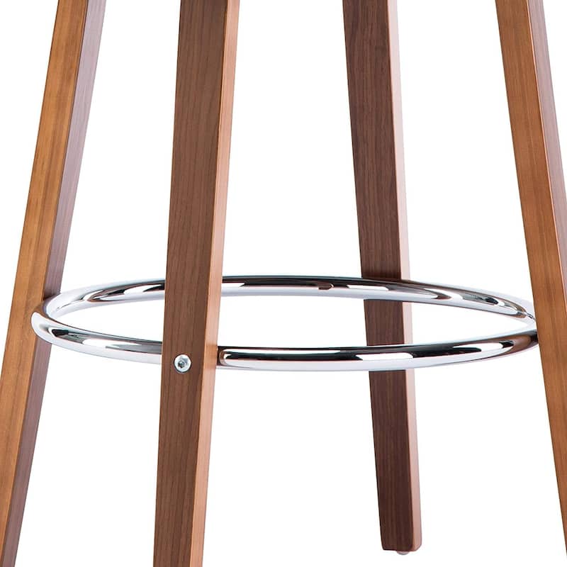 Wood and Black Faux Leather Mid-Century Modern Swivel Barstool with Decorative Back 26-Inch Seat Height