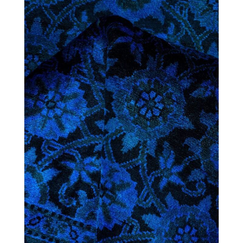 Overton Hand Knotted Wool Vintage Inspired Modern Contemporary Overdyed Blue Runner Rug - 2' 7" x 11' 10"