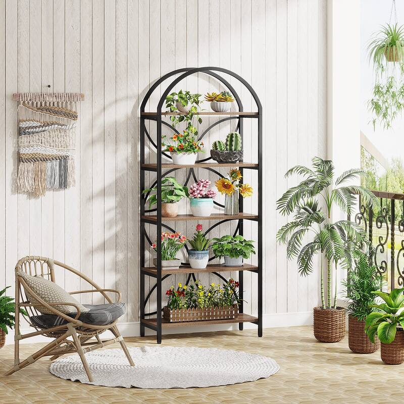 5-Tier Open Bookshelf, 75 Inch Arched Bookcase Shelf