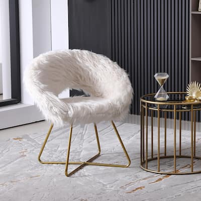 Roundhill Furniture Slatina Faux Fur Upholstered Accent Chair, White