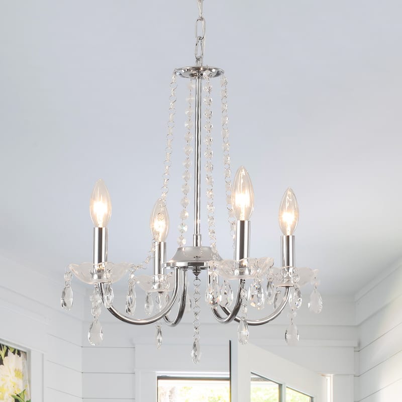 Mini Modern 4-Light Candle Style Crystal Chandelier - 15.74'' W x 17.71'' H - N/A