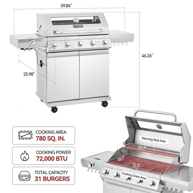 Royal Gourmet Deluxe Stainless Steel 5-Burner Gas Grill