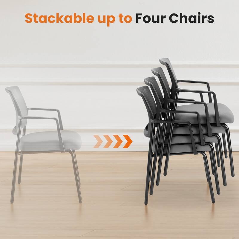 2-piece Mesh Back Stacking Chair,Upholstered Arm Chair with Sturdy Metal Frame