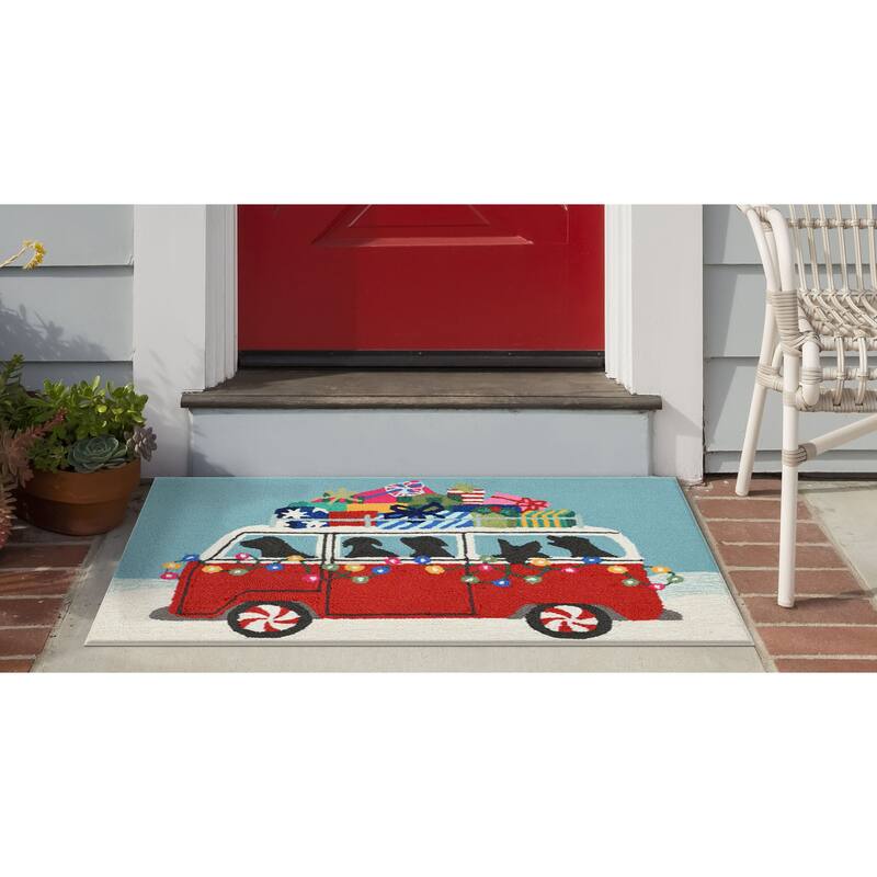 Liora Manne Frontporch Happy Howlidays Indoor/Outdoor Mat - 30" x 48" - Red