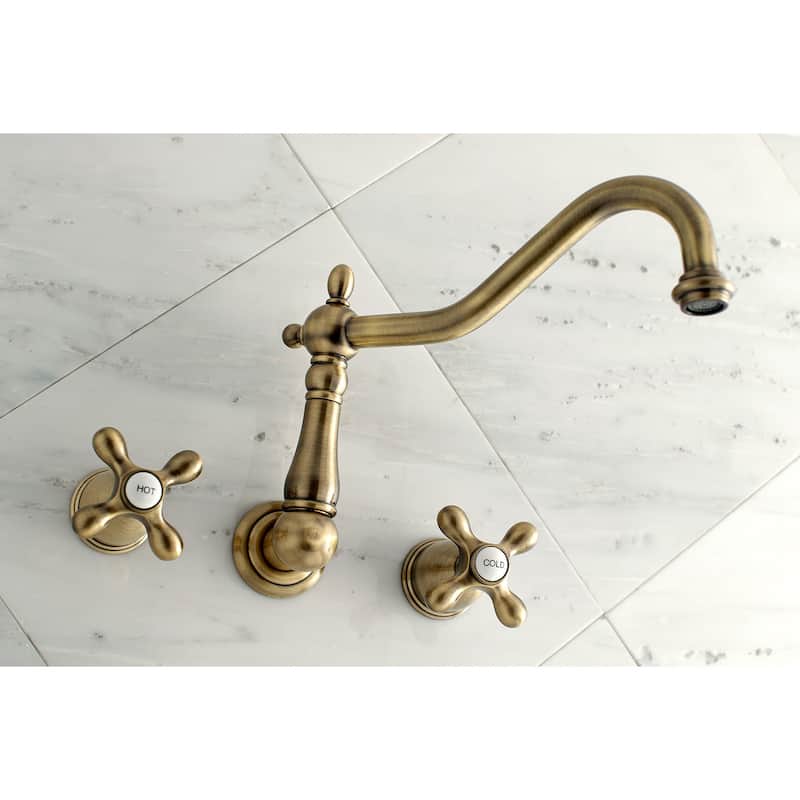 Heritage 3-Hole Wall Mount Roman Tub Faucet in Polished Brass