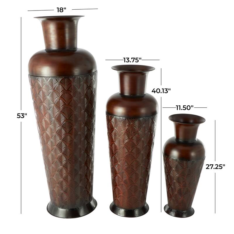 Dark Brown Metal Tall Vase with Geometric Designs (Set of 3)