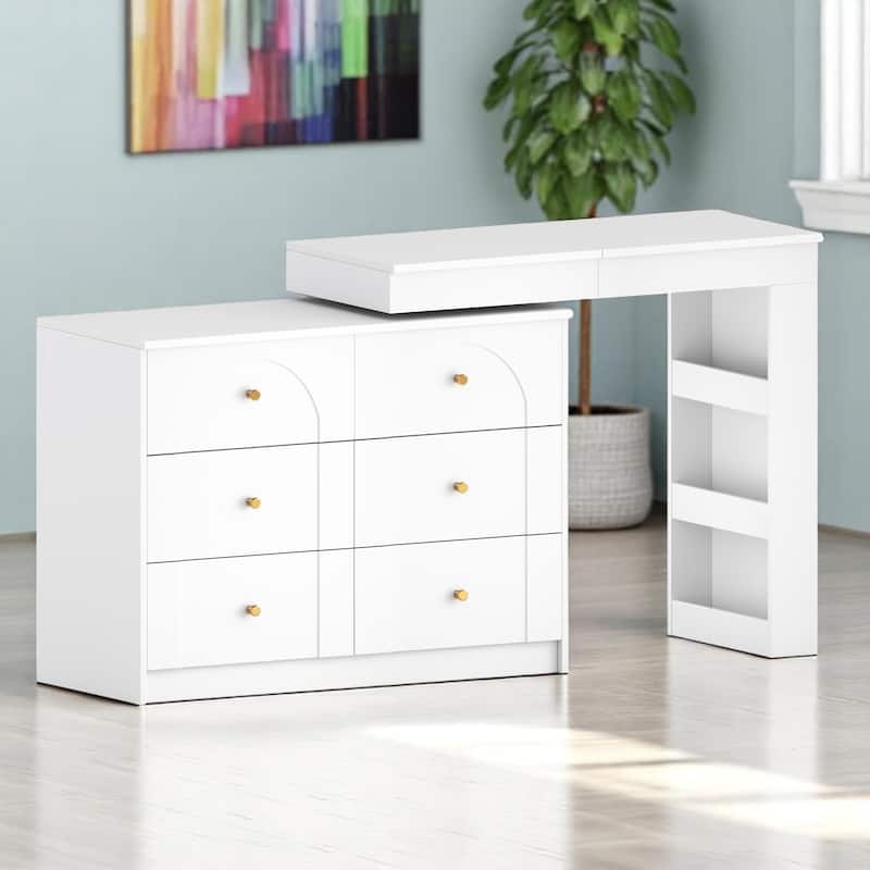 KISRAIS Vanity Desk with Mirror, Lights, and Flip-Top Tabletop