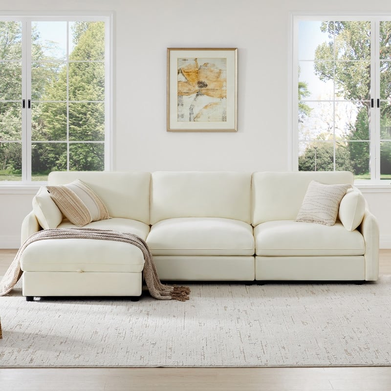 Spruce & Spring Oversized Cloud Modular Sectional Couches for Living Room - Beige-4PC