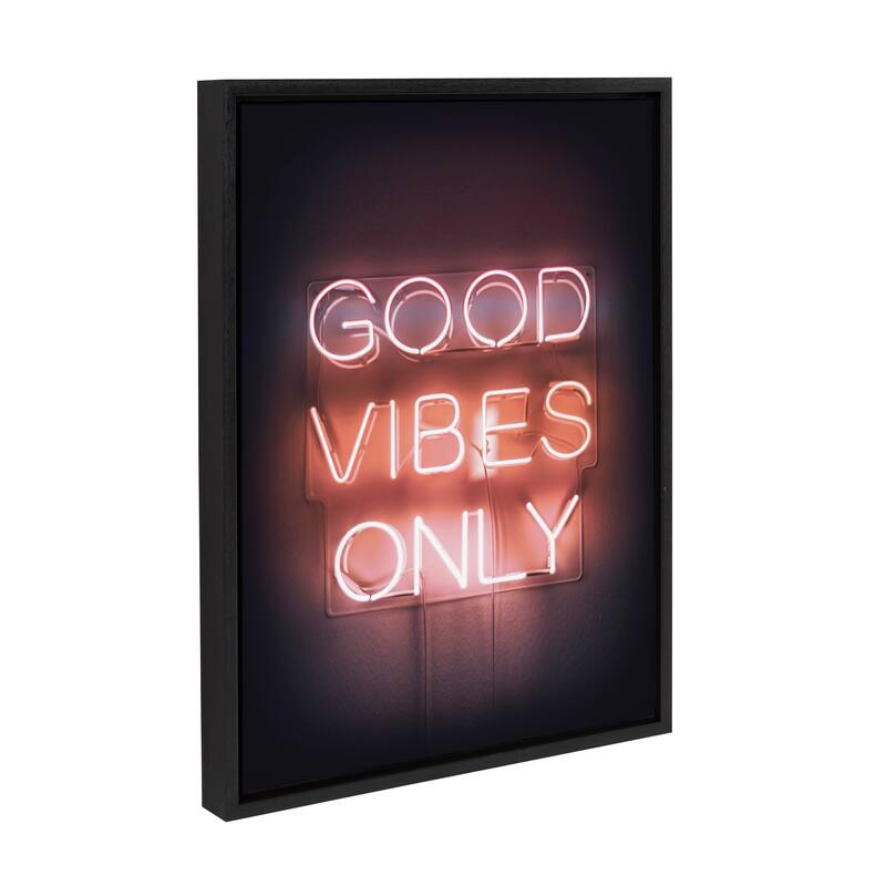 Kate and Laurel Sylvie Good Vibes Only Neon Sign Framed Canvas by The Creative Bunch Studio - 18x24 - Black