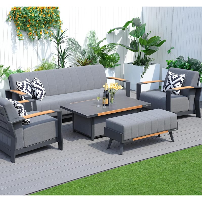 Outdoor Indoor Aluminum Patio Sofa with Coffee Table Collection ,Grey(You can choose one set or a single piece)