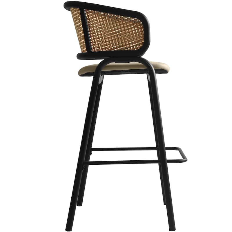 LeisureMod Ervilla Modern Wicker Leather Bar Stool with Curved Back & Stainless Steel Frame for Home & Kitchen