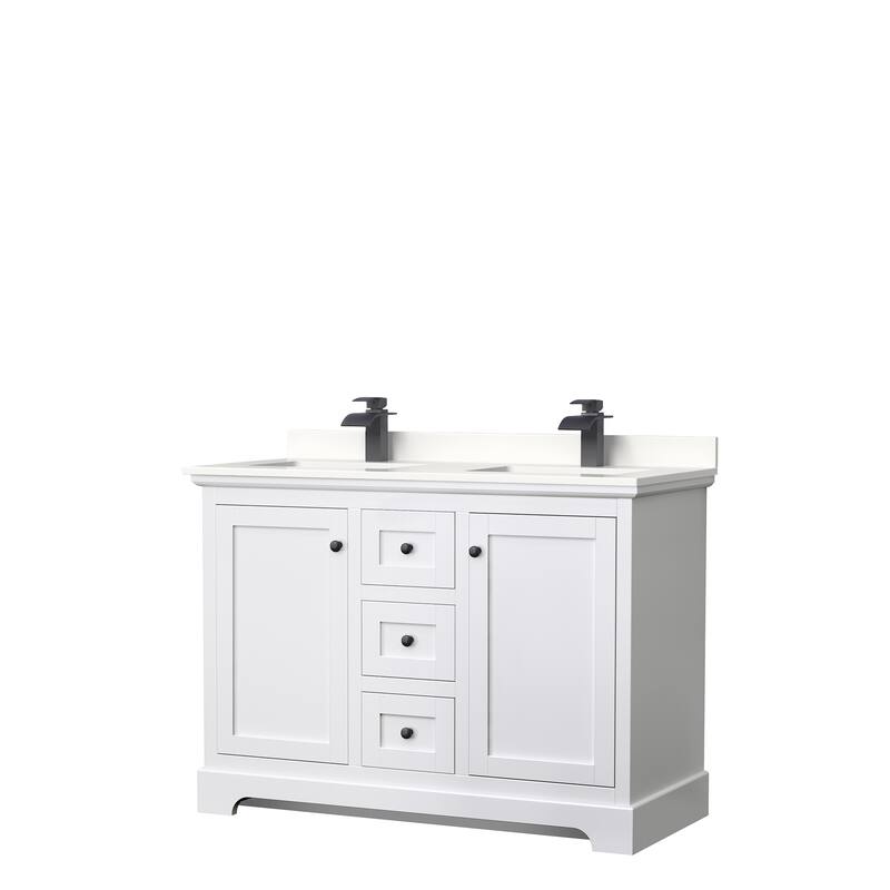 Avery 48-inch Double Vanity, Quartz Top - White, Black Trim, White Quartz Top