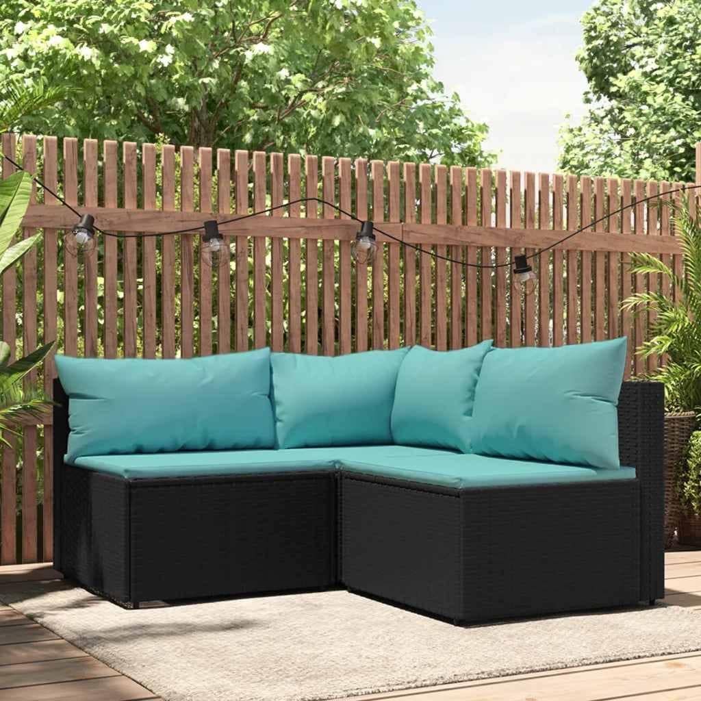 vidaXL Patio Corner Sofa with Cushions Black/Brown/Gray Poly Rattan