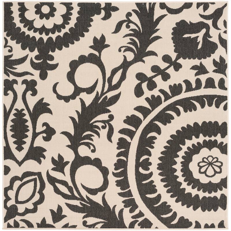 Livabliss Nina Contemporary Floral Indoor/Outdoor Area Rug - 7'3" Square - Grey