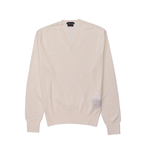 Shop Tom Ford Mens Ivory Cotton Blend V Neck Sweater M Shop Tom Ford Mens Ivory Cotton Blend V Neck Sweater M