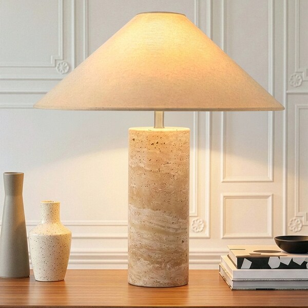 Brightech Runo 13.98 in LED Glossy Cream Travertine Midcentury
