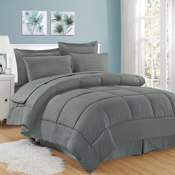 Soft Dobby 8-piece Striped Down Alternative Bed-in-a-Bag Set w/ Sheets. Opens flyout.
