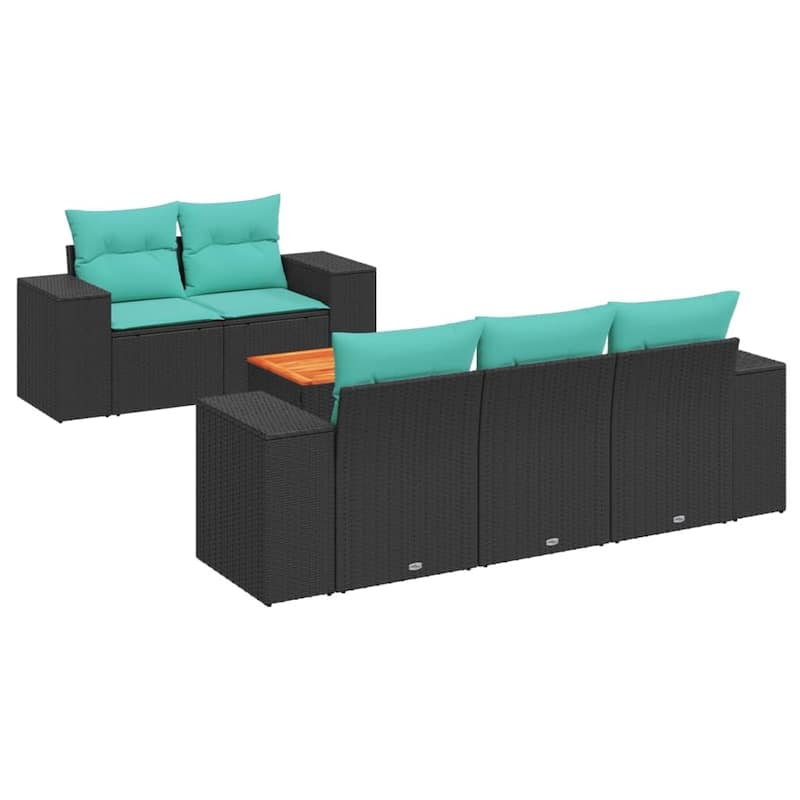 vidaXL 6 Piece Patio Sofa Set with Cushions Black Poly Rattan - 21.7" x 24.4" x 27.2"