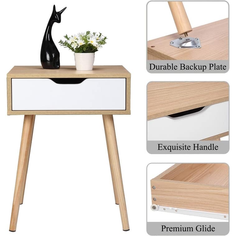 Wooden 1-Drawer Nightstand Nature
