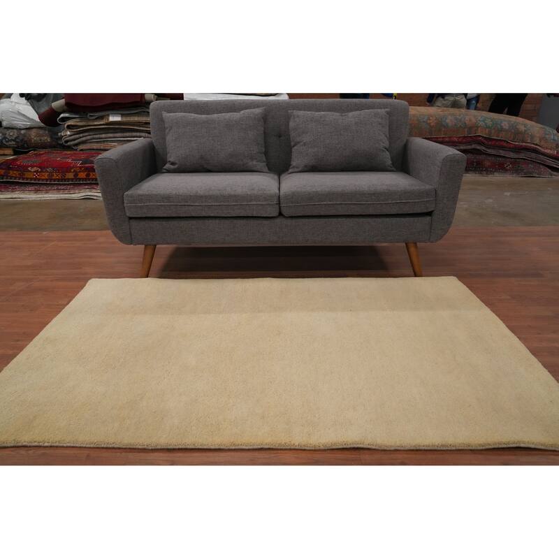 Hand Knotted Oriental 100% Wool Carpet Modern Solid Beige & Ivories Gabbeh Area Rug - 6' 0'' X 3' 10''