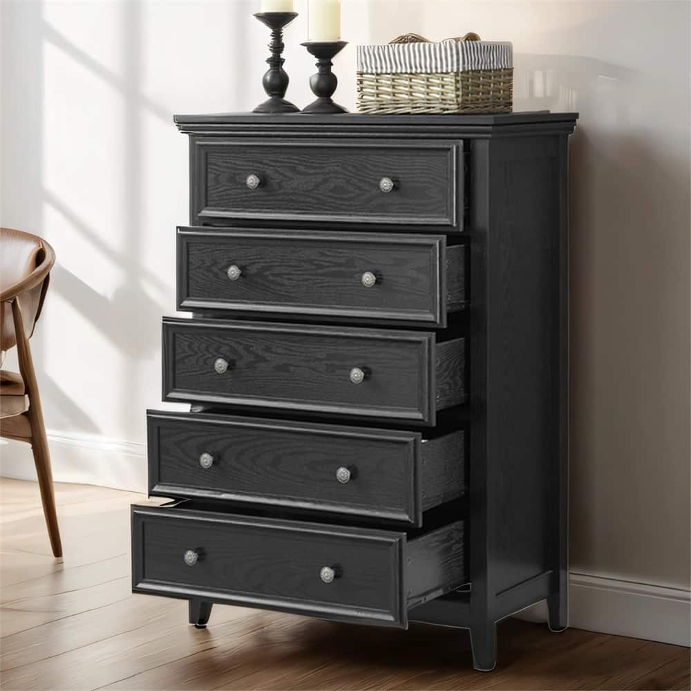 Modern 5 Drawers Dresser with Metal Handles and Metal Slide Rails