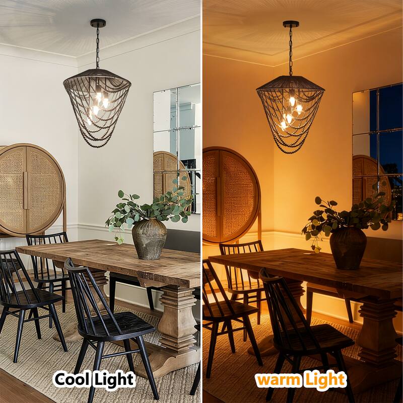 4-light Black Beaded Chandelier - 19.69"x19.69"x23.62"